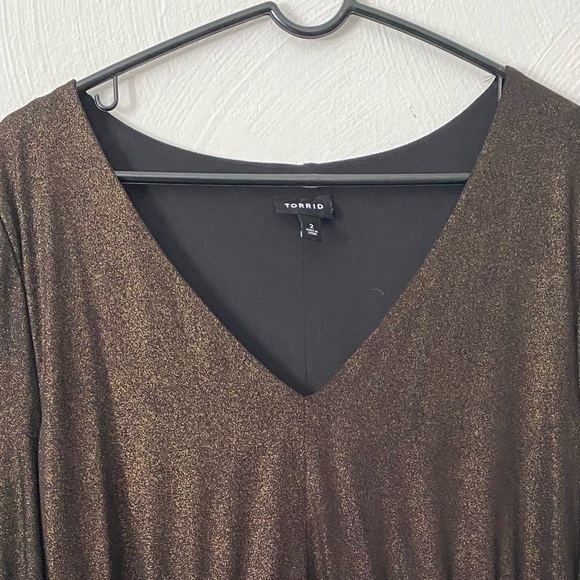 Torrid Dress Women’s Size 2 (2X) Metallic Color V Neck Grandama Core - Picture 4 of 10